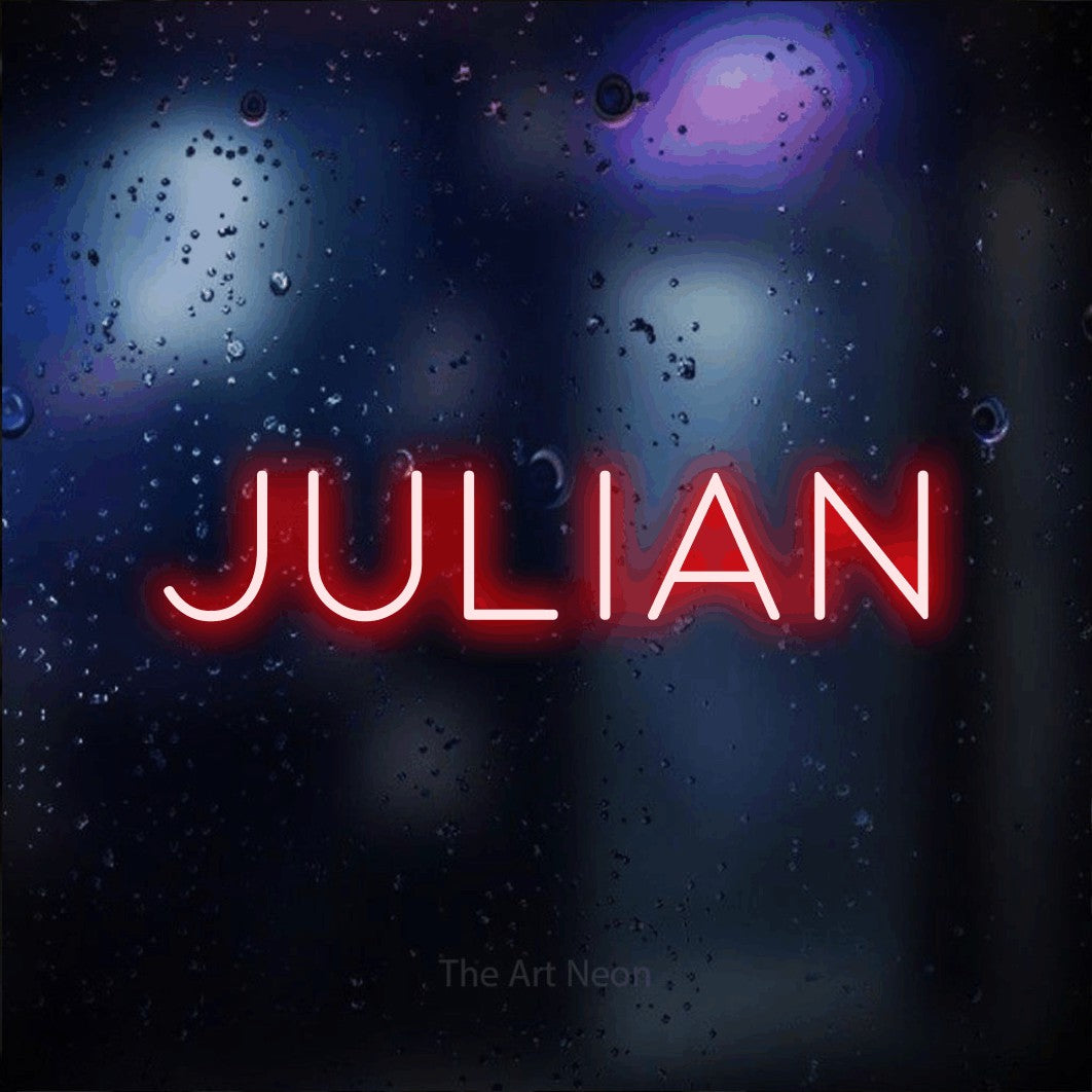 LED neon sign reading “Julian”, arranged in a single line.
