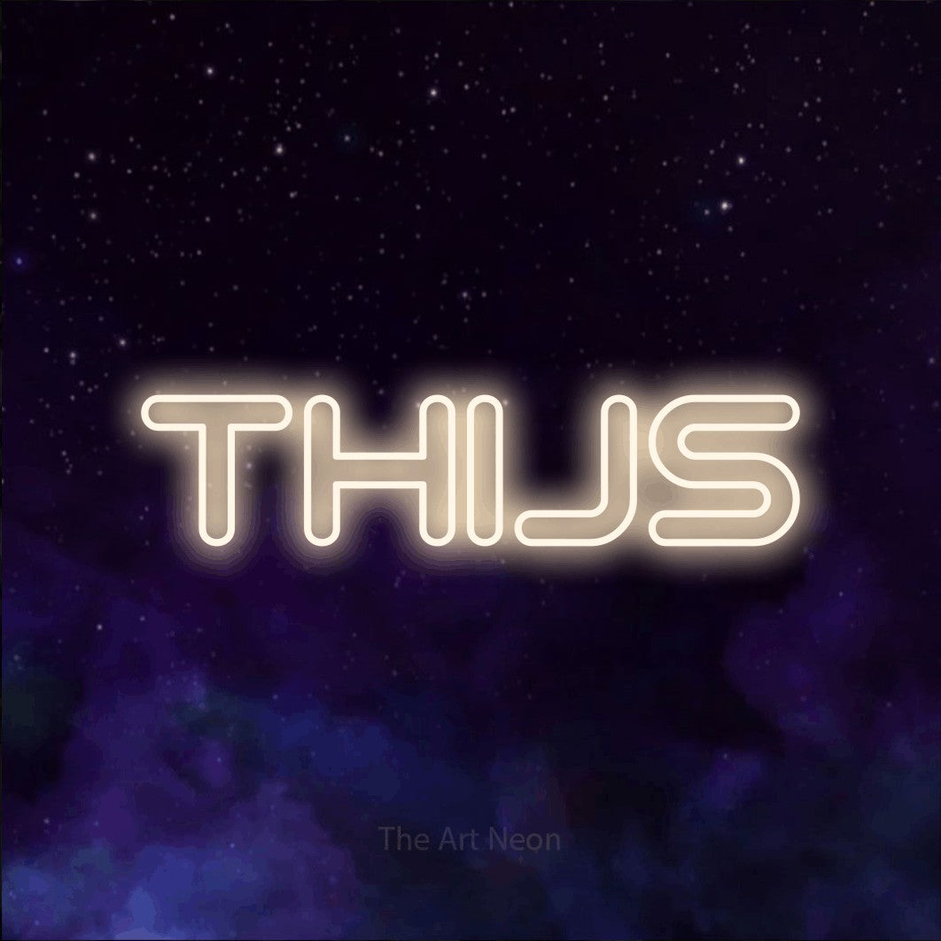 LED neon sign reading “THIJS”, arranged in a single line.