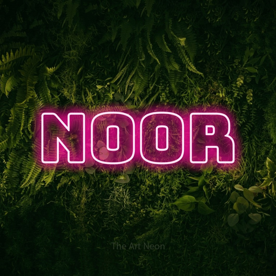 LED neon sign reading “noor”, arranged in a single line.