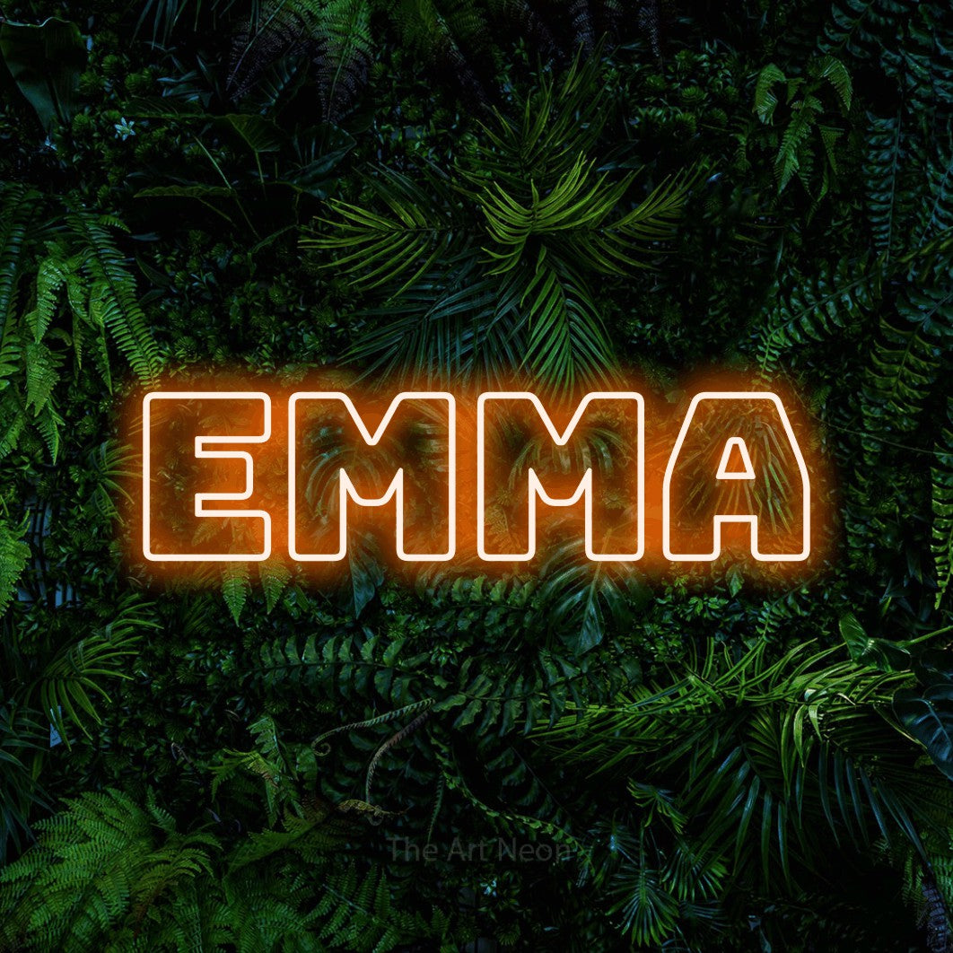 LED neon sign reading “EMMA”, arranged in a single line.