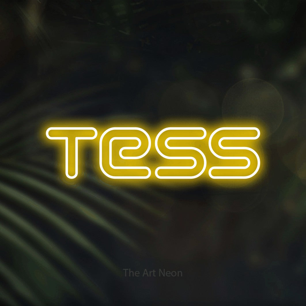 LED neon sign reading “Tess”, arranged in a single line.