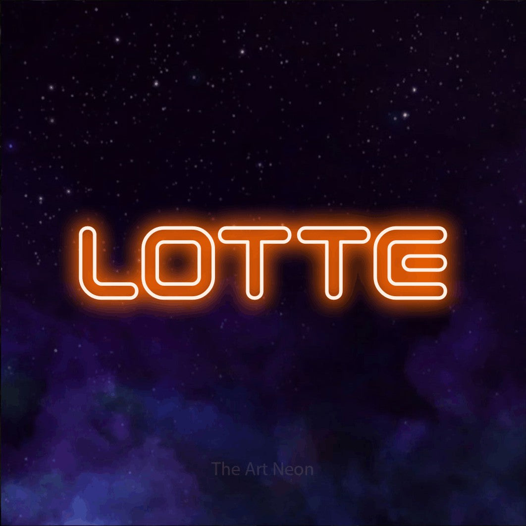 LED neon sign reading “LOTTE”, arranged in a single line.