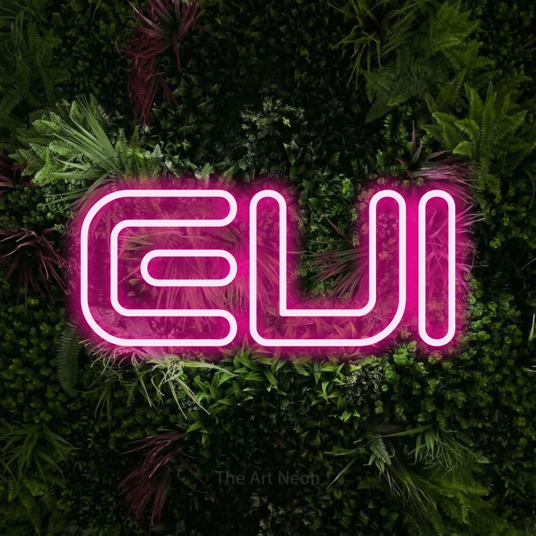 LED neon sign reading “Evi”, arranged in a single line.
