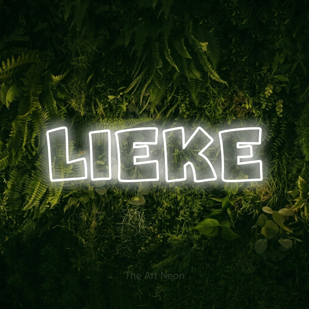 LED neon sign reading “lieke”, arranged in a single line.
