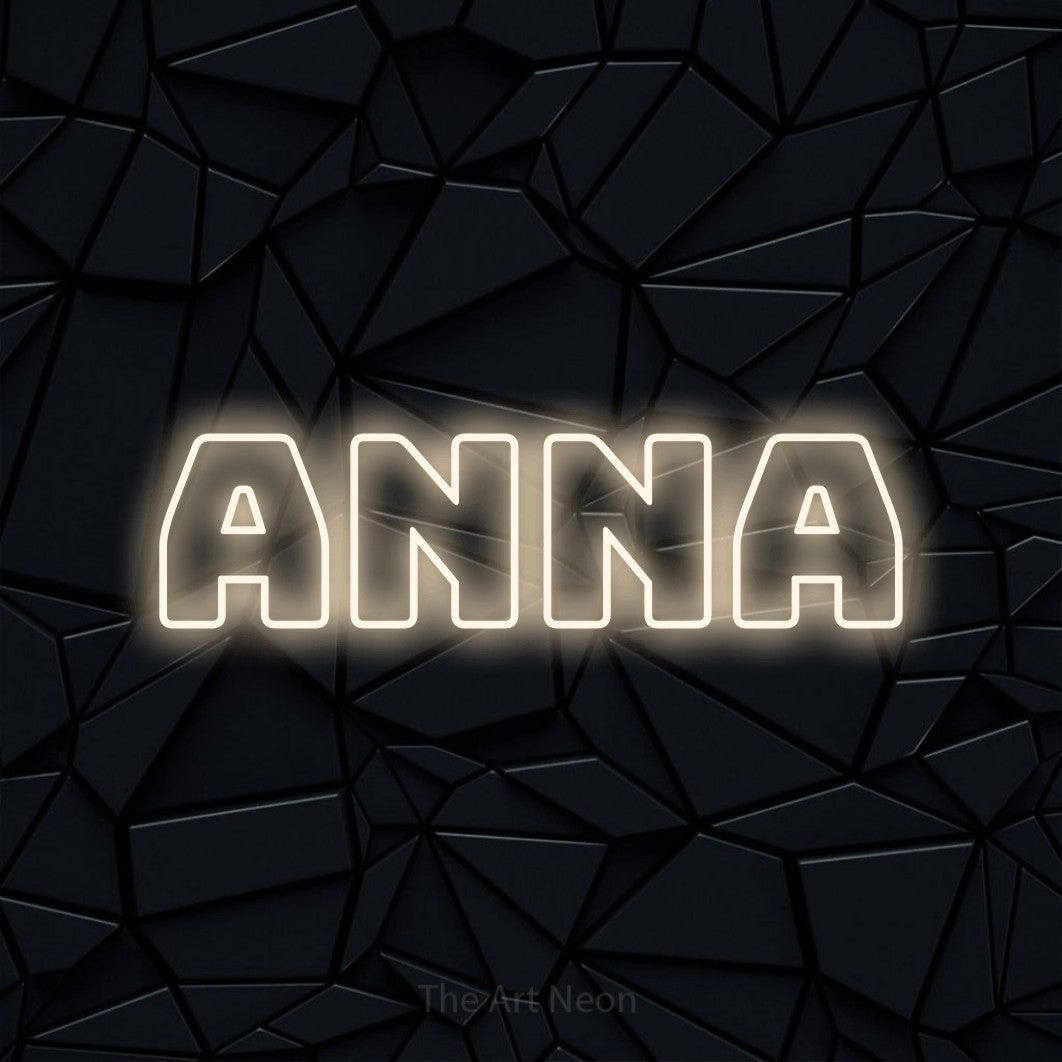 LED neon sign reading “ANNA”, arranged in a single line.