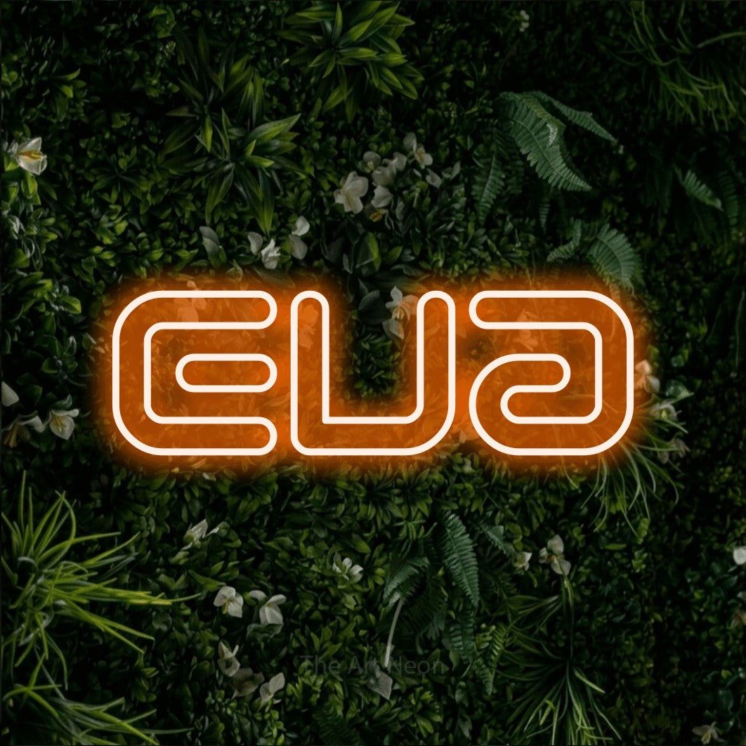 LED neon sign reading “Eva”, arranged in a single line.