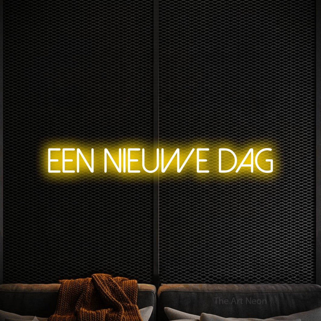 LED neon sign reading “Een Nieuwe Dag”, arranged in a single line.