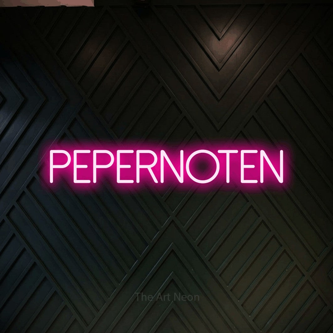 LED neon sign reading “PEPERNOTEN”, arranged in a single line.