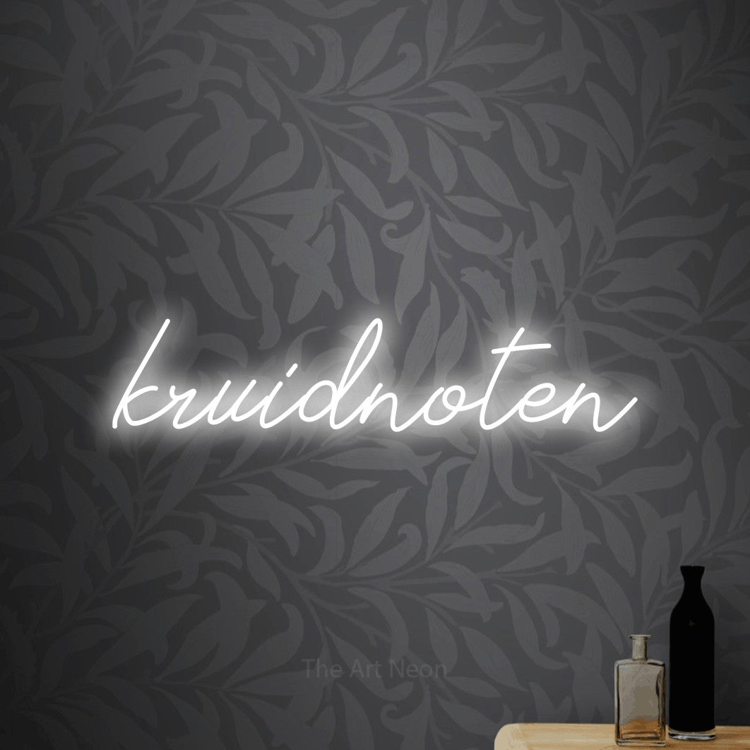 LED neon sign reading “kruidnoten”, arranged in a single line.
