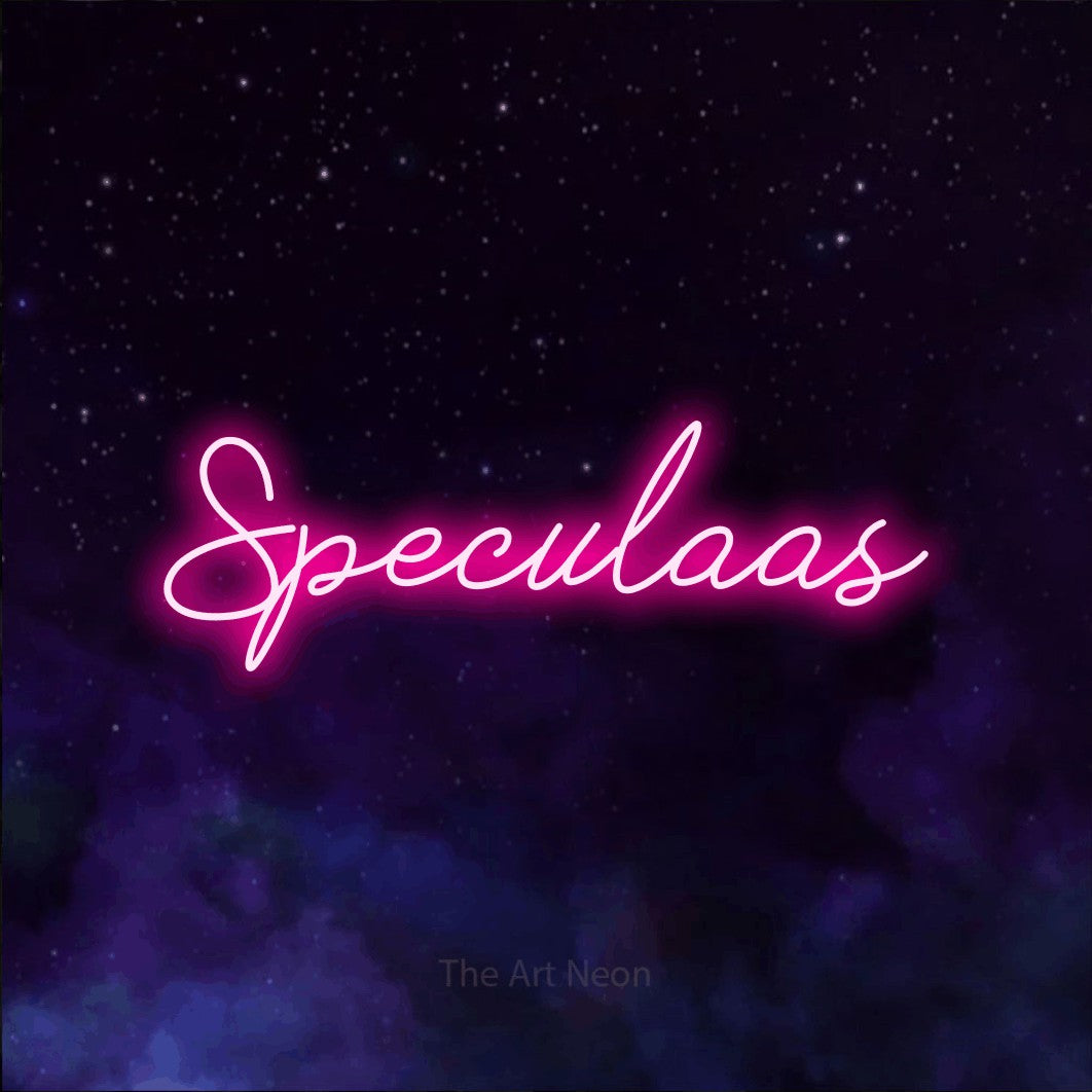 LED neon sign reading “Speculaas”, arranged in a single line.