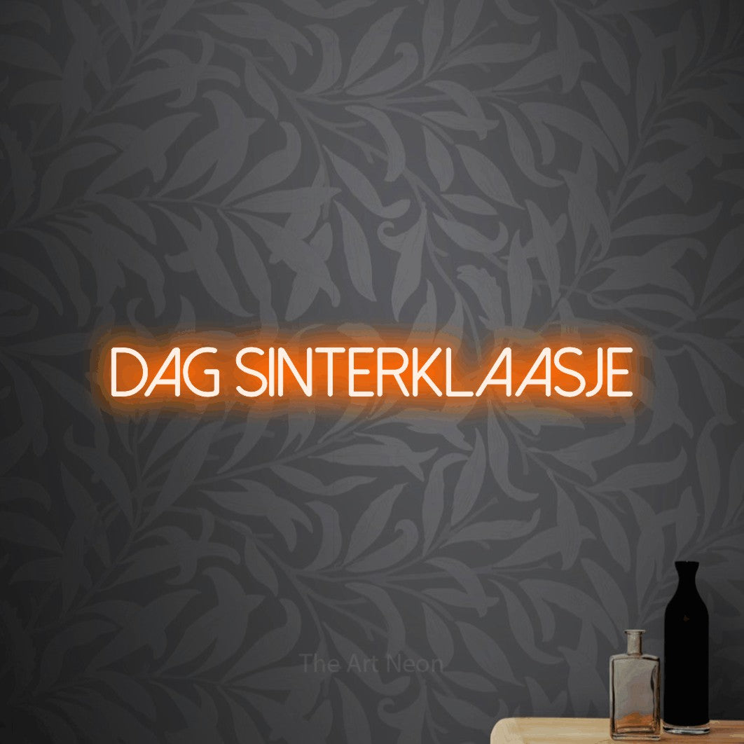 LED neon sign reading “dag sinterklaasje”, arranged in a single line.