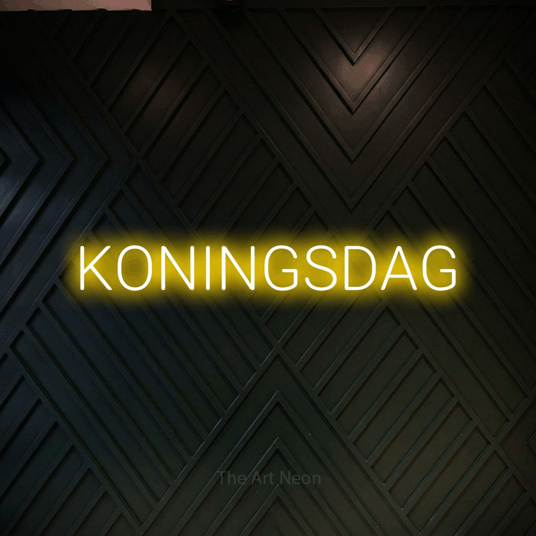LED neon sign reading “KONINGSDAG”, arranged in a single line.