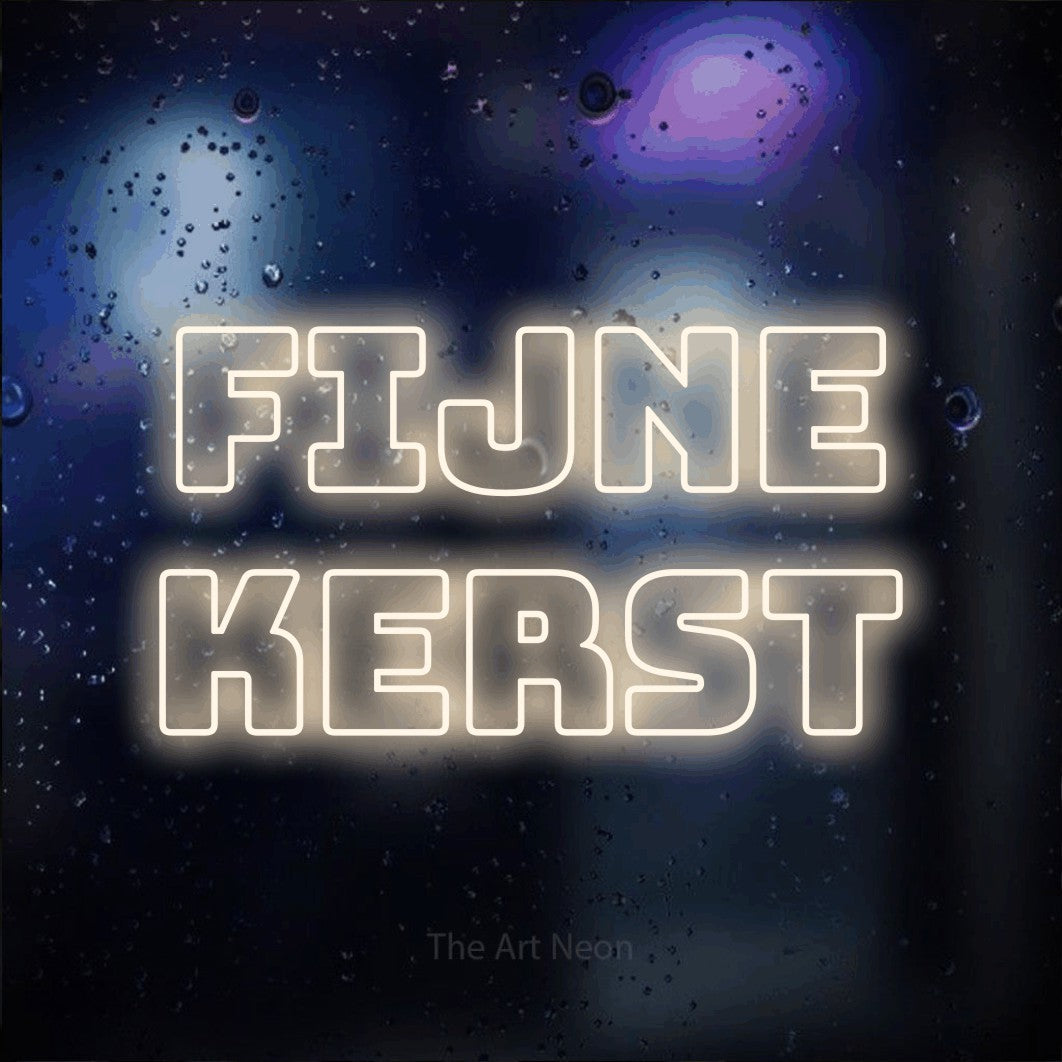 LED neon sign reading “FIJNE KERST”, arranged in 2 lines.