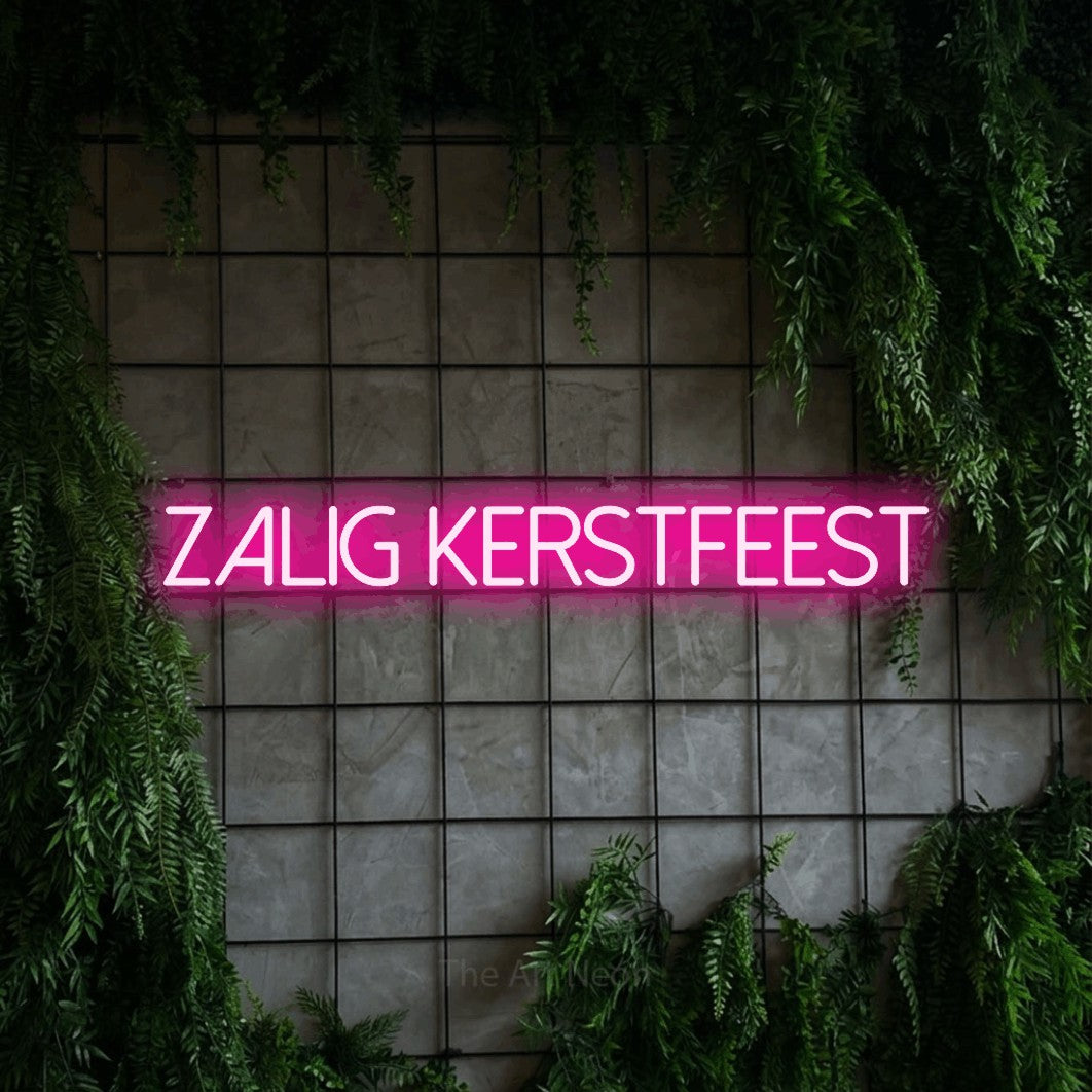 LED neon sign reading “ZALIG KERSTFEEST”, arranged in a single line.