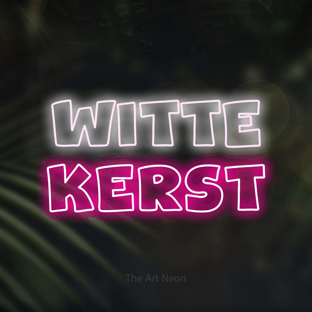 LED neon sign reading “WITTE KERST”, arranged in 2 lines.
