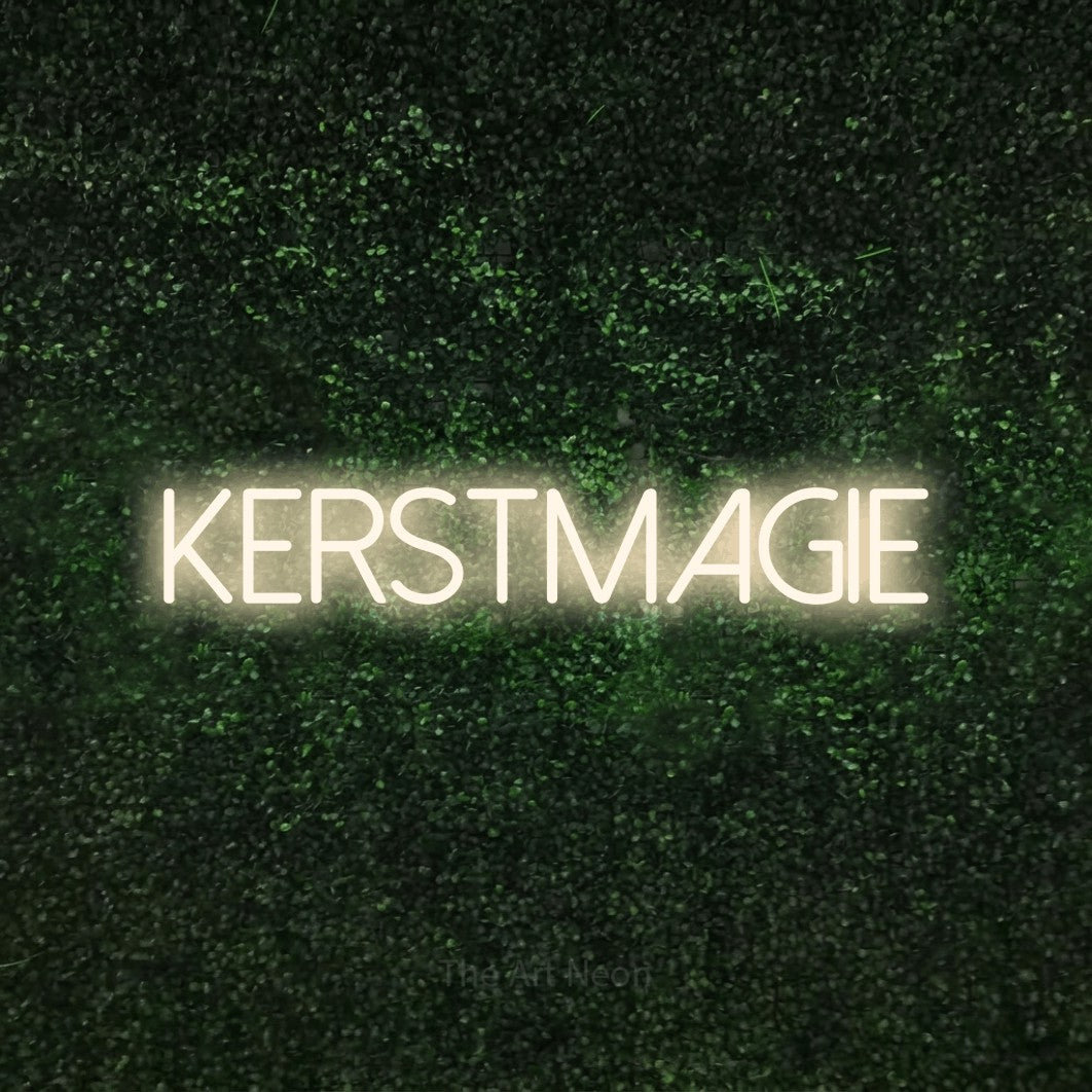 LED neon sign reading “KERSTMAGIE”, arranged in a single line.