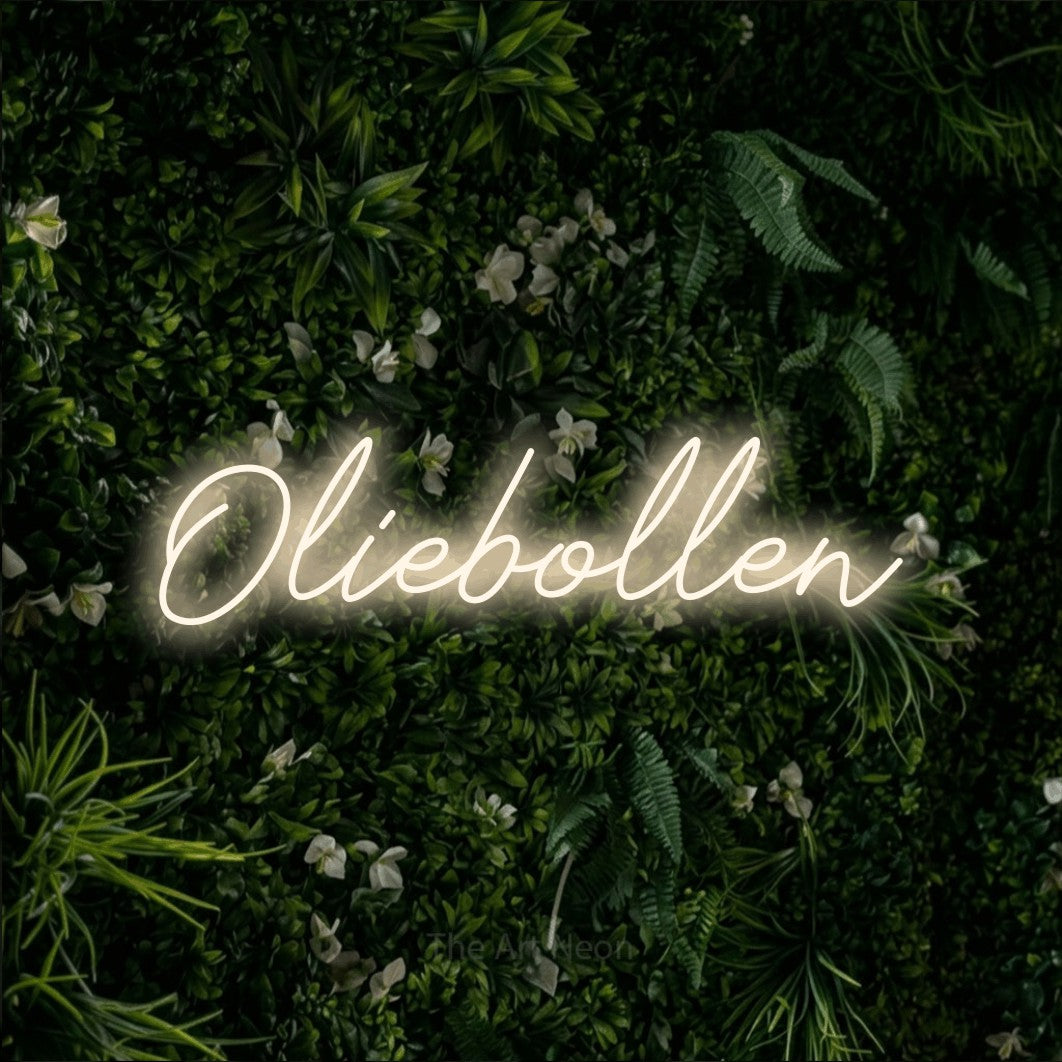 LED neon sign reading “Oliebollen”, arranged in a single line.