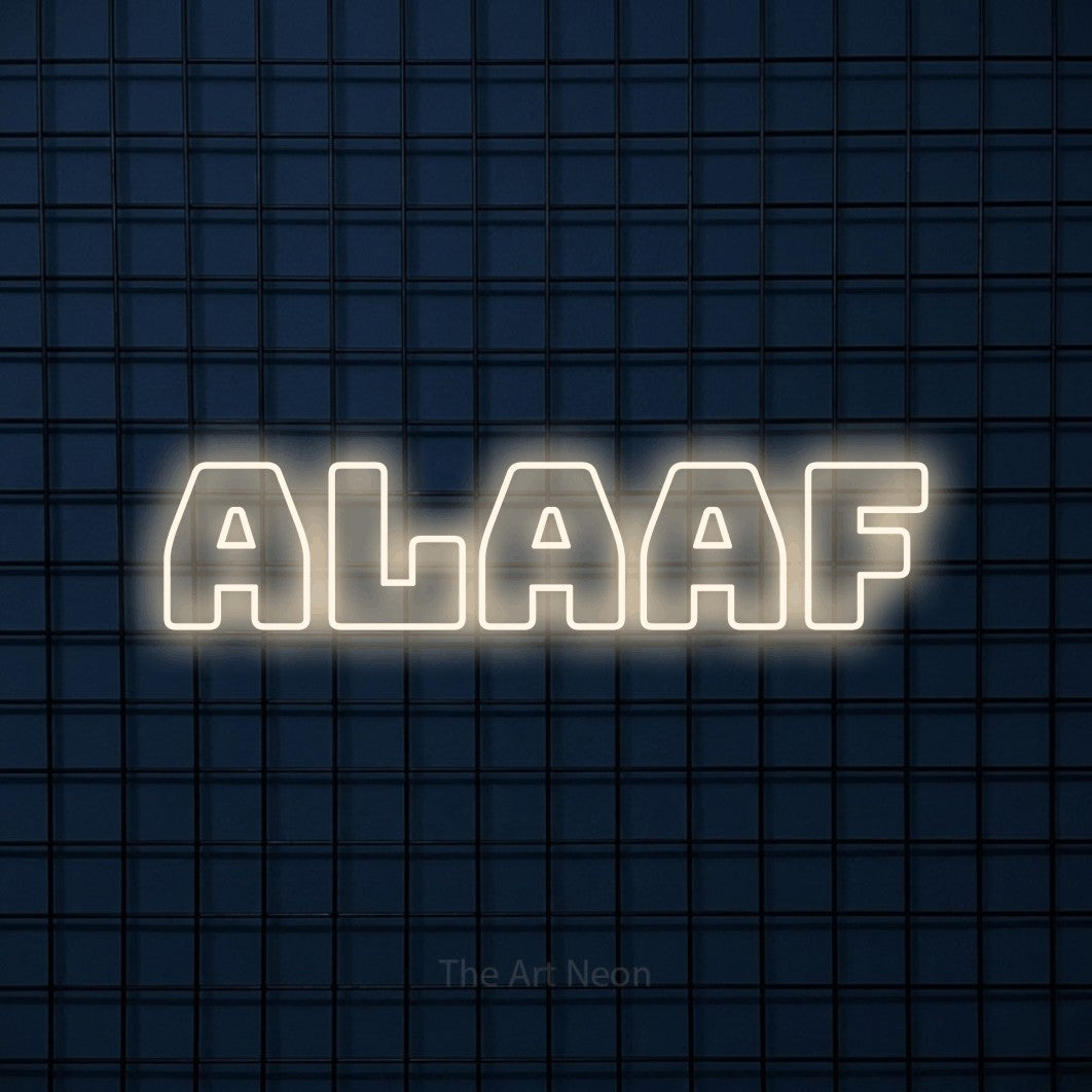 LED neon sign reading “alaaf”, arranged in a single line.