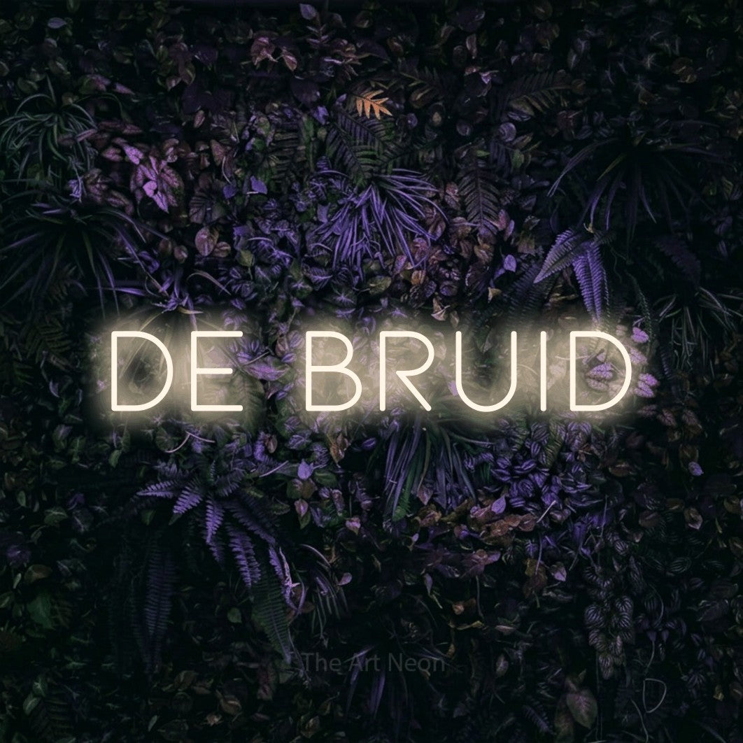 LED neon sign reading “De Bruid”, arranged in a single line.