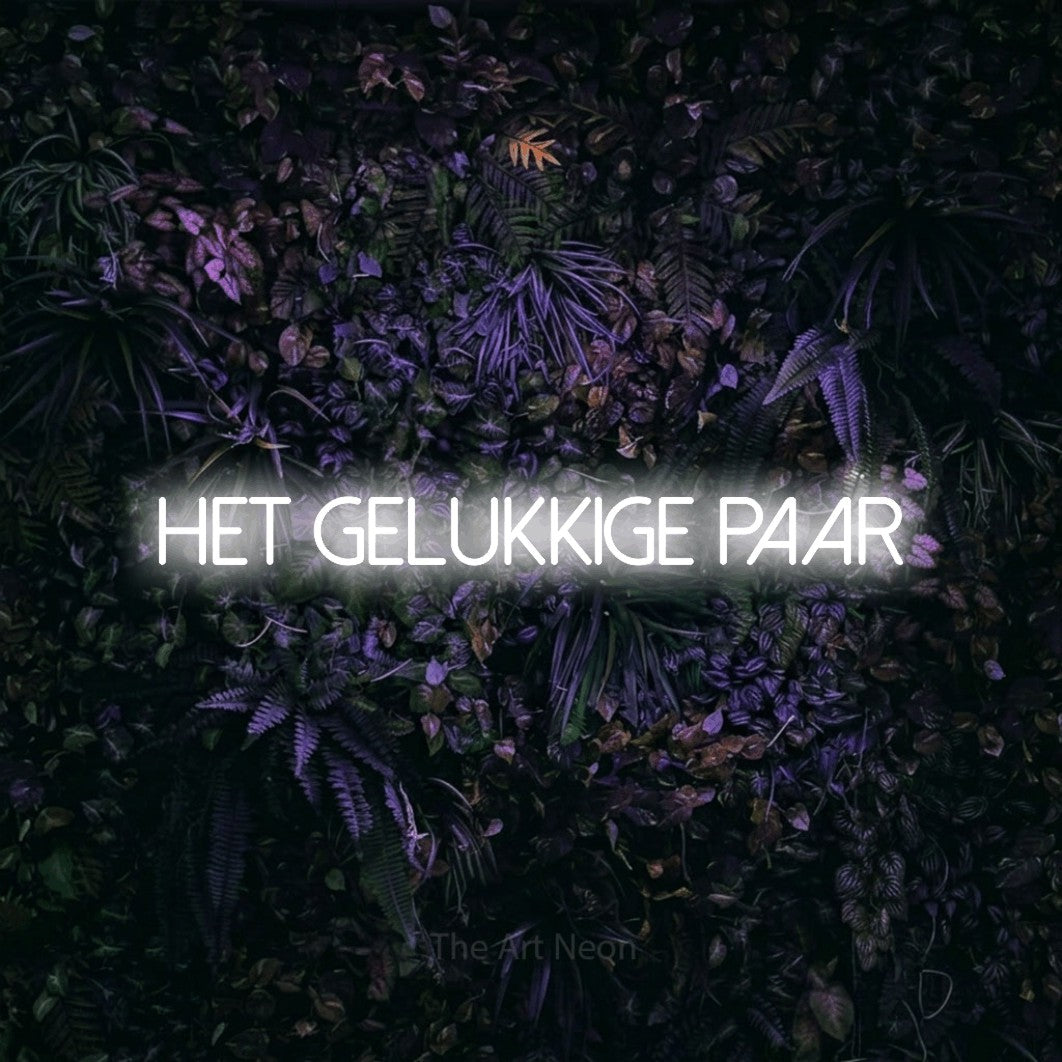 LED neon sign reading “Het Gelukkige Paar”, arranged in a single line.