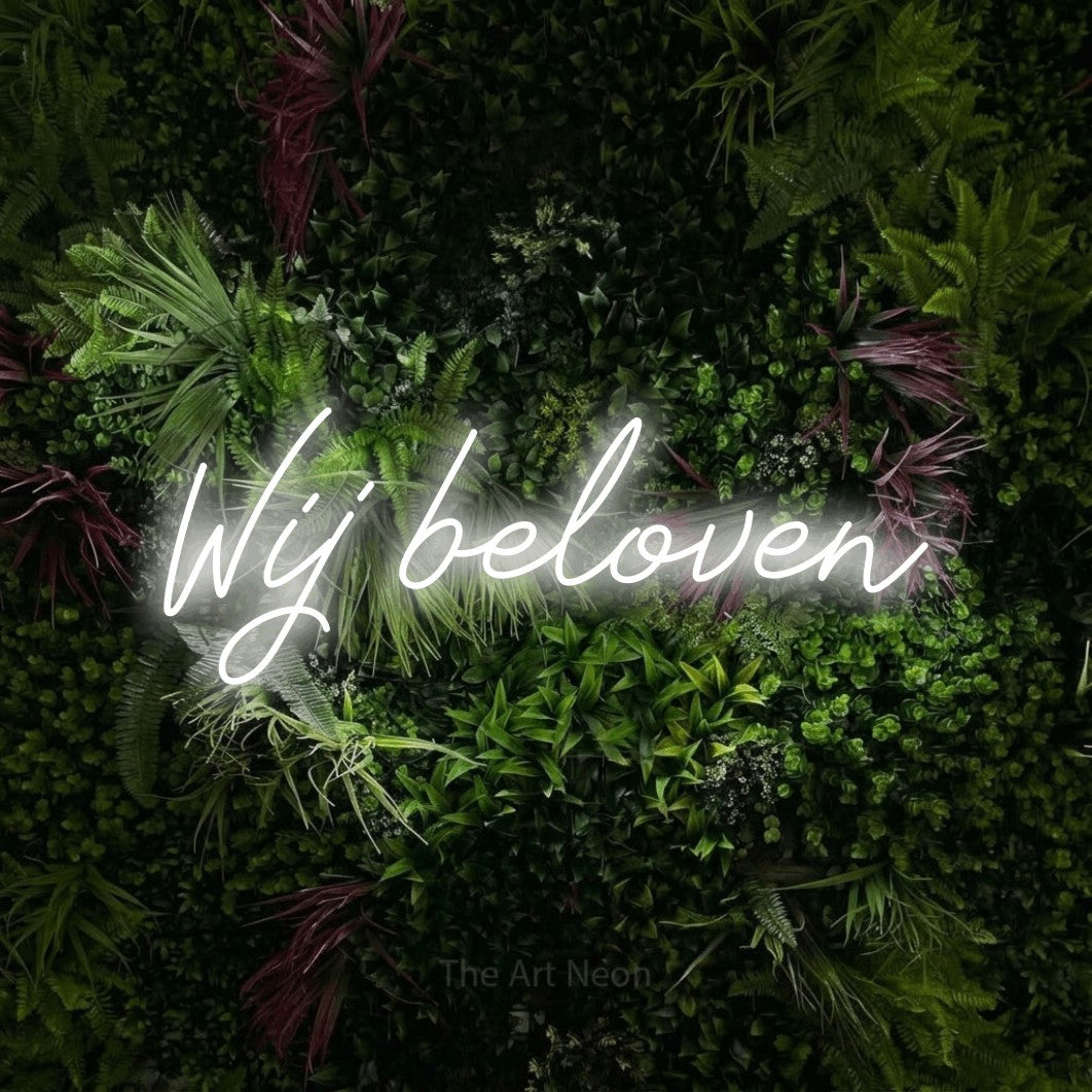 LED neon sign reading “Wij beloven”, arranged in a single line.