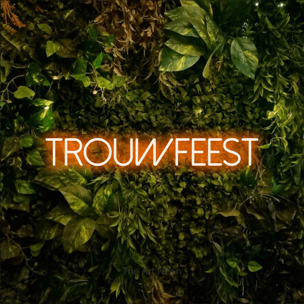 LED neon sign reading “TROUWFEEST”, arranged in a single line.