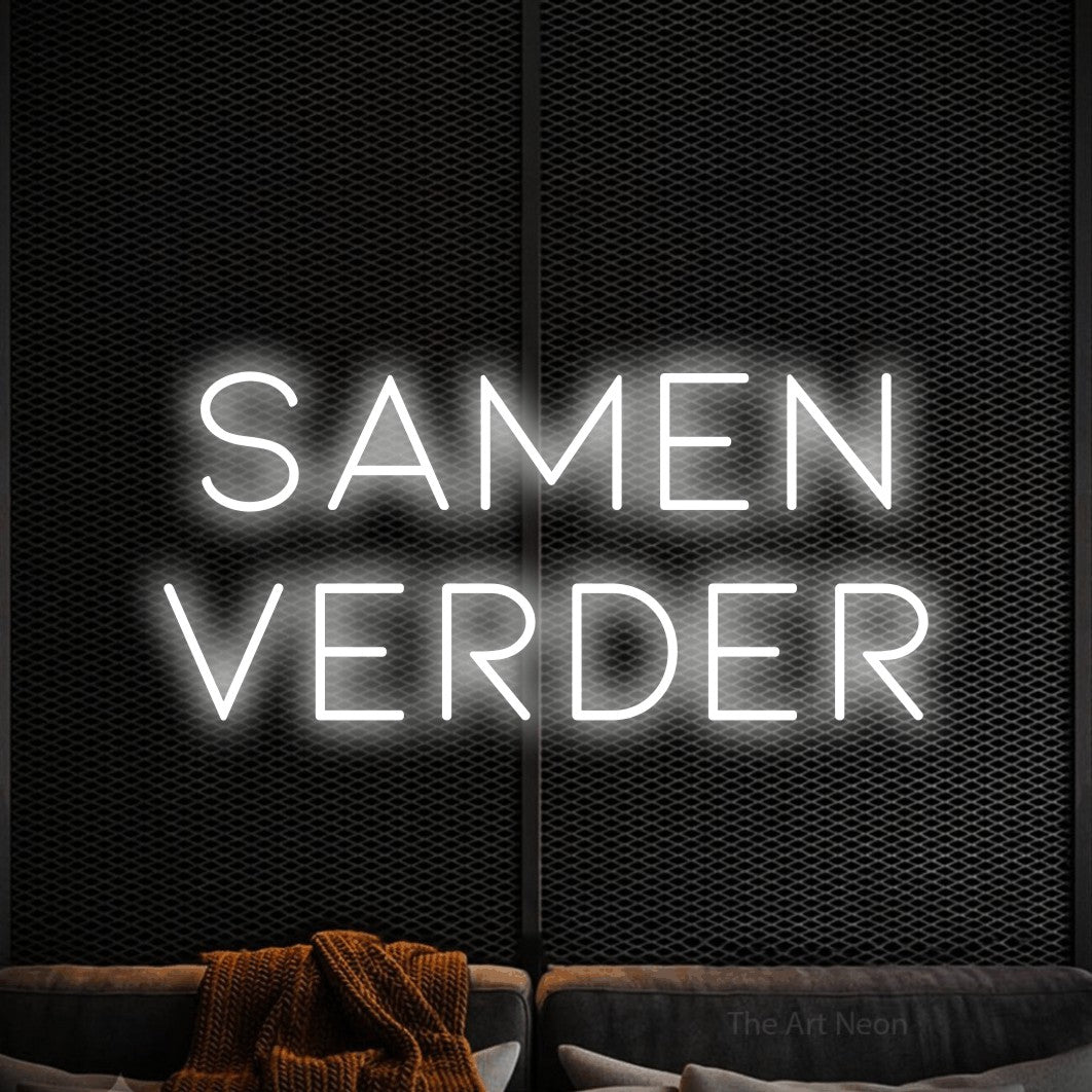 LED neon sign reading “samen verder”, arranged in 2 lines.