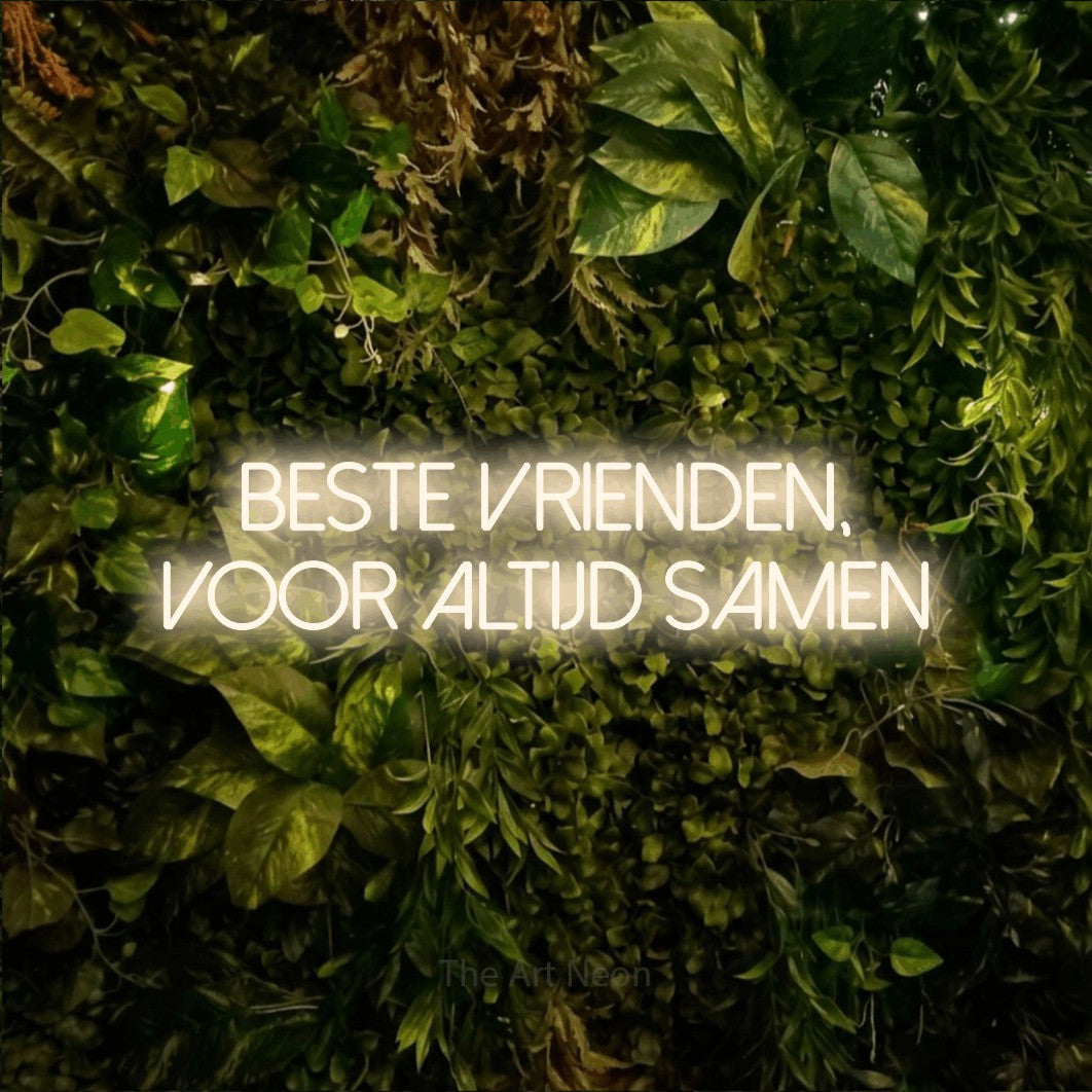 LED neon sign reading “Beste Vrienden, Voor Altijd Samen”, arranged in 2 lines.