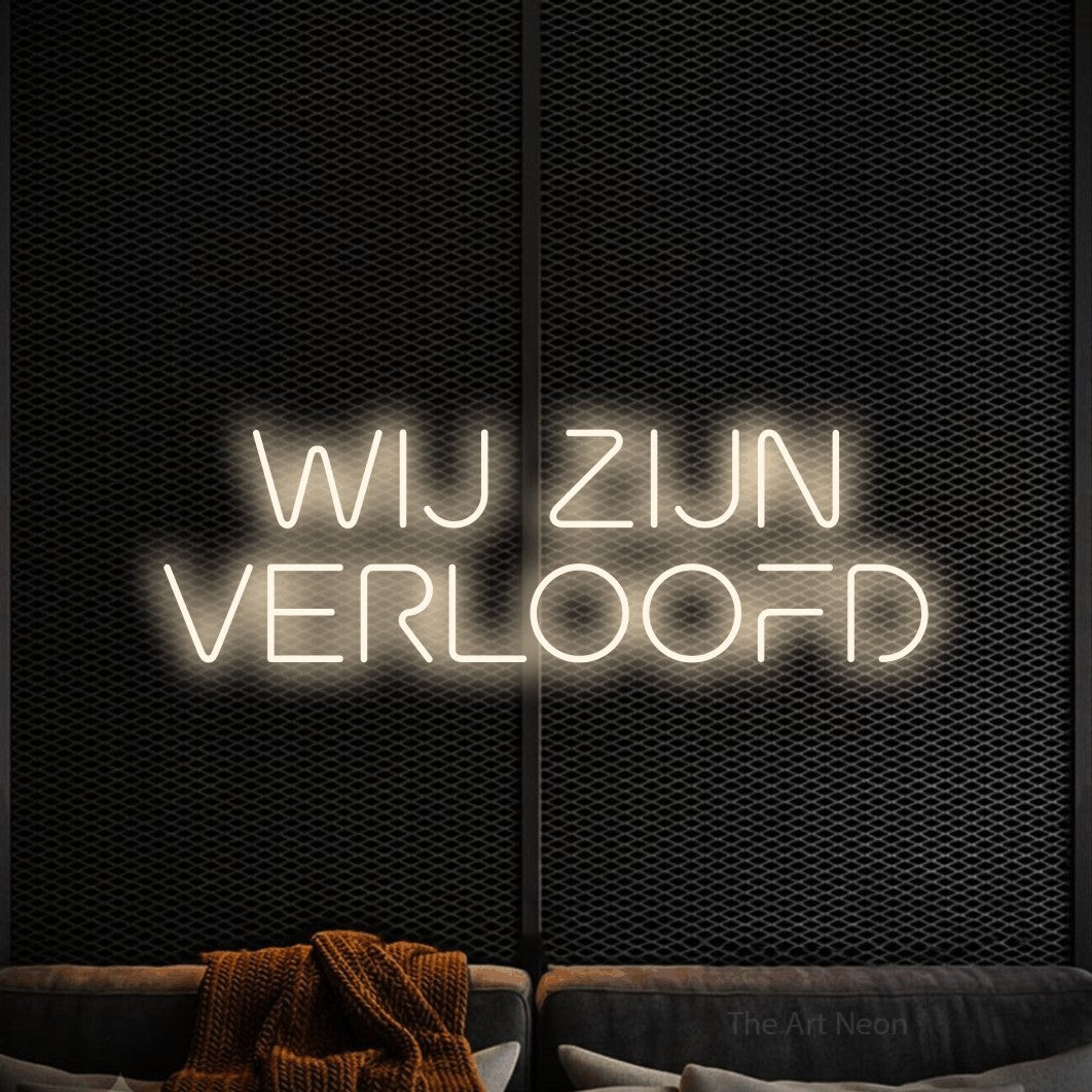 LED neon sign reading “WIJ ZIJN VERLOOFD”, arranged in 2 lines.