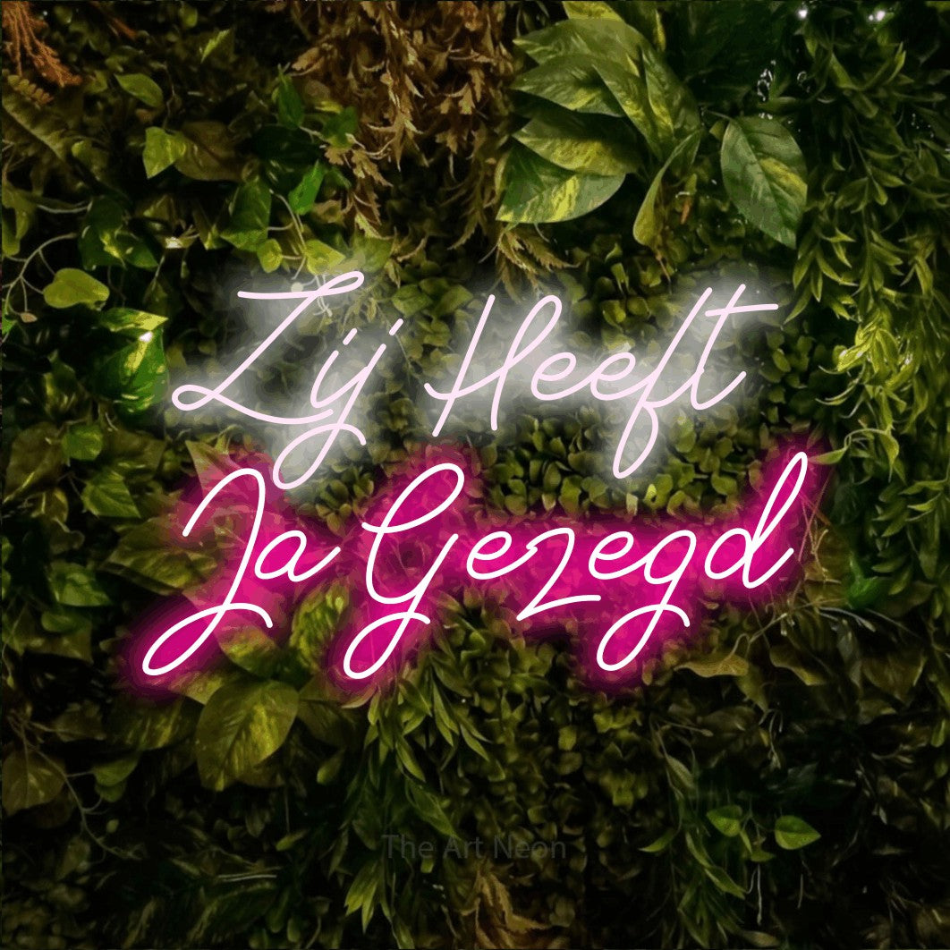 LED neon sign reading “Zij Heeft Ja Gezegd”, arranged in 2 lines.