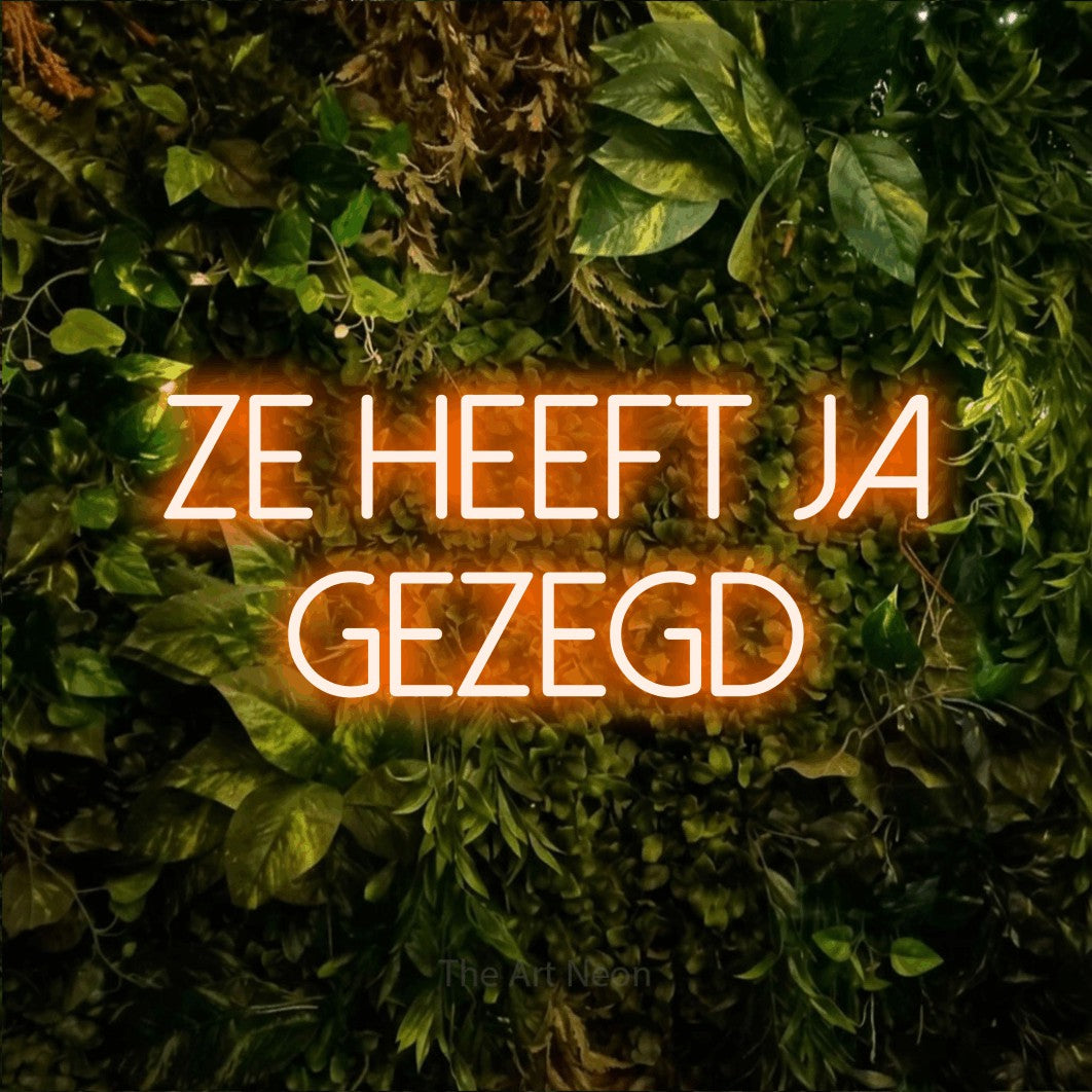 LED neon sign reading “ZE heeft ja gezegd”, arranged in 2 lines.