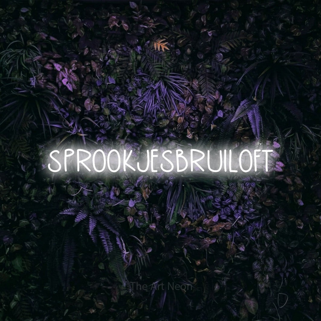 LED neon sign reading “SPROOKJESBRUILOFT”, arranged in a single line.