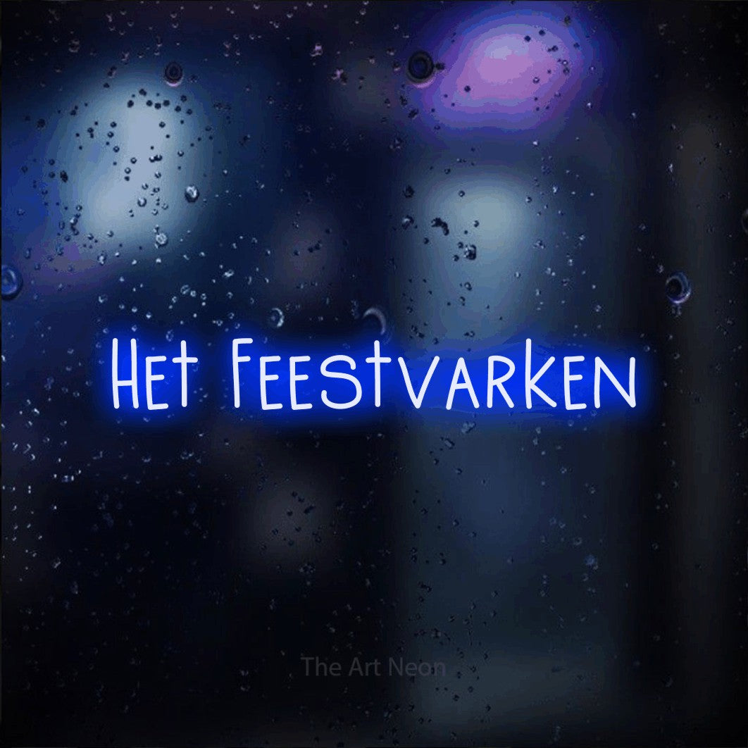 LED neon sign reading “Het Feestvarken”, arranged in a single line.