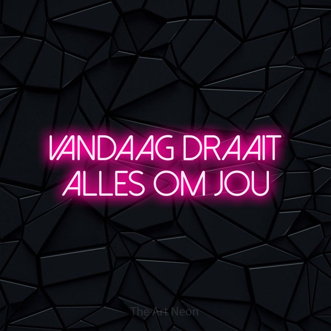 LED neon sign reading “Vandaag Draait Alles Om Jou”, arranged in 2 lines.