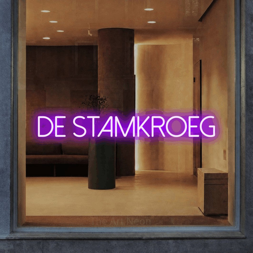 LED neon sign reading “De Stamkroeg”, arranged in a single line.