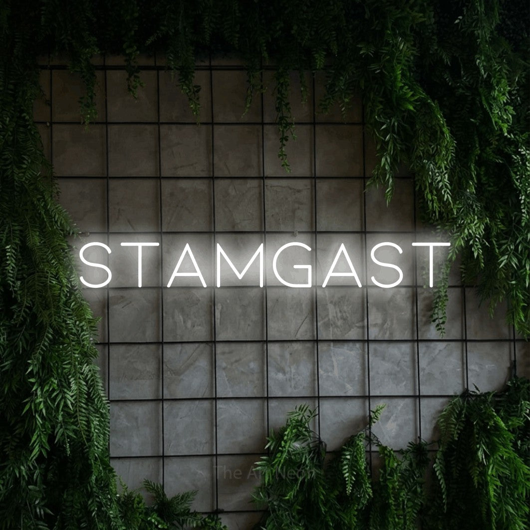 LED neon sign reading “STAMGAST”, arranged in a single line.