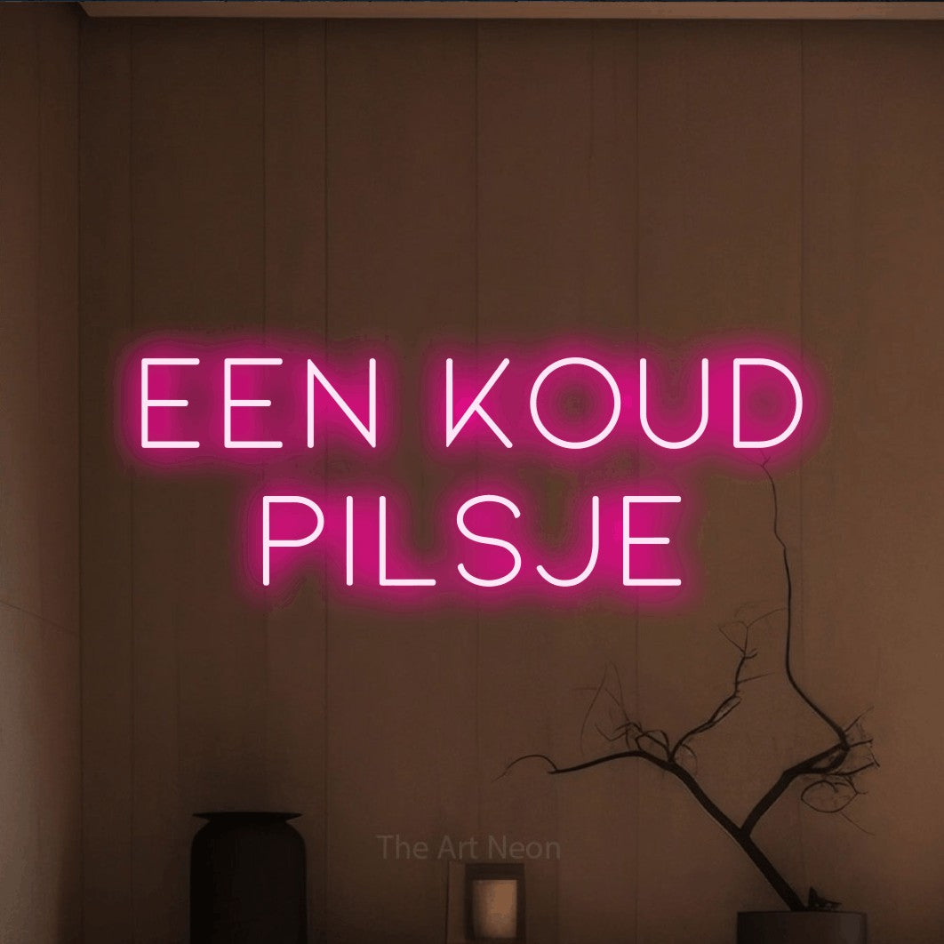 LED neon sign reading “Een Koud Pilsje”, arranged in 2 lines.