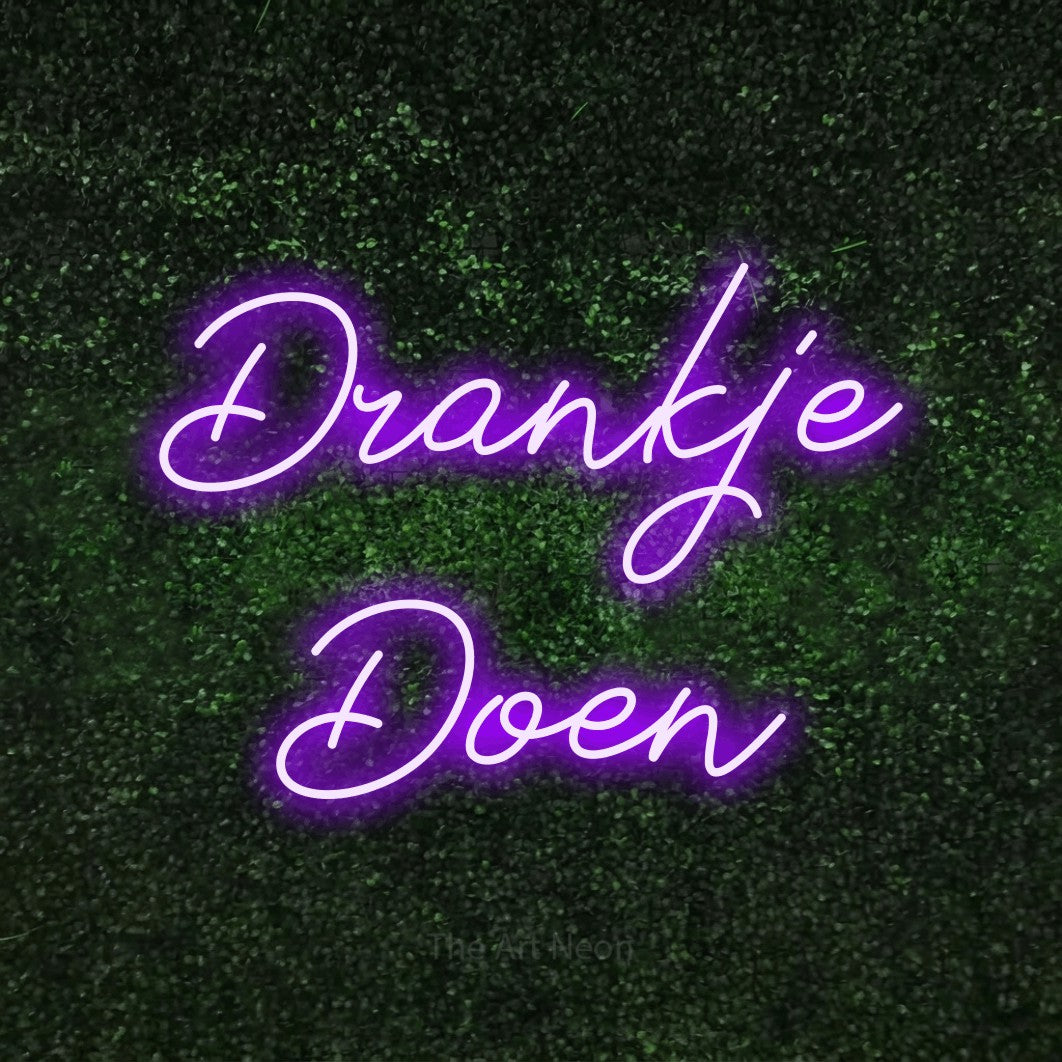 LED neon sign reading “Drankje Doen”, arranged in 2 lines.