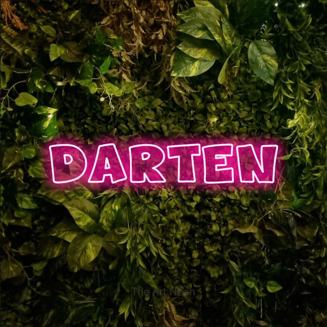 LED neon sign reading “Darten”, arranged in a single line.