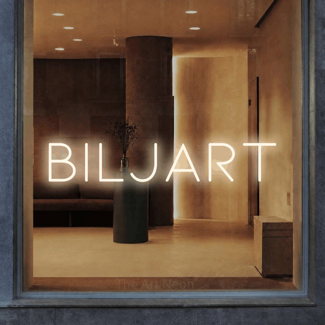 LED neon sign reading “biljart”, arranged in a single line.