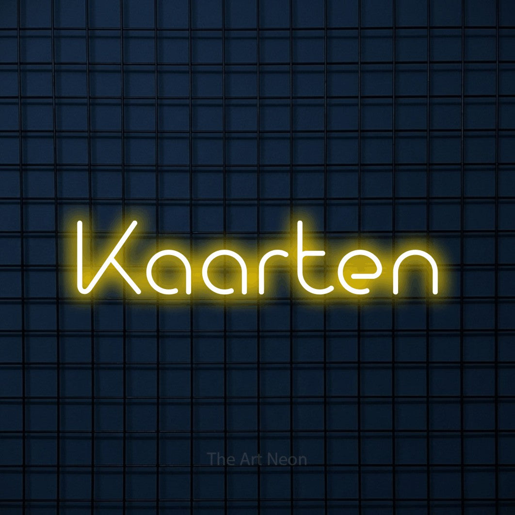 LED neon sign reading “Kaarten”, arranged in a single line.