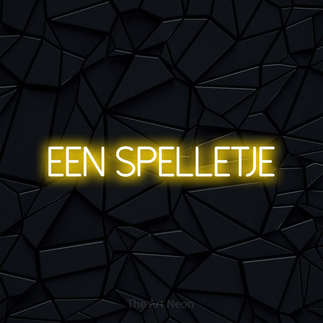 LED neon sign reading “EEN SPELLETJE”, arranged in a single line.