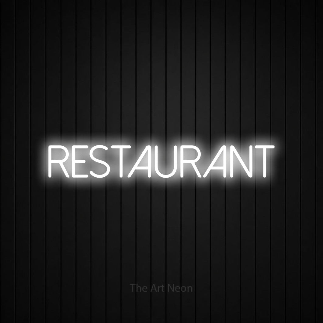 LED neon sign reading “Restaurant”, arranged in a single line.