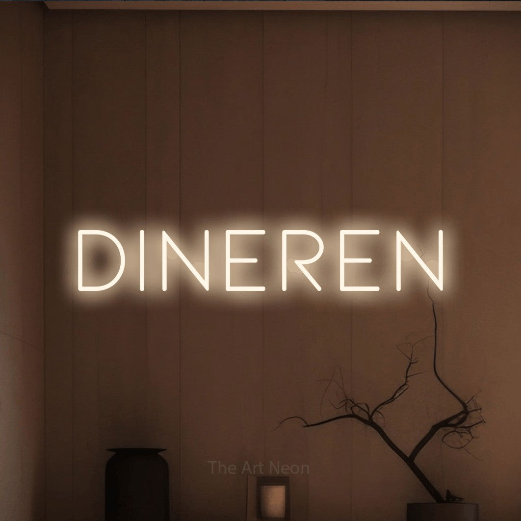 LED neon sign reading “DINEREN”, arranged in a single line.