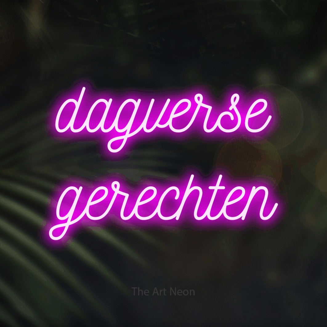 LED neon sign reading “dagverse gerechten”, arranged in 2 lines.