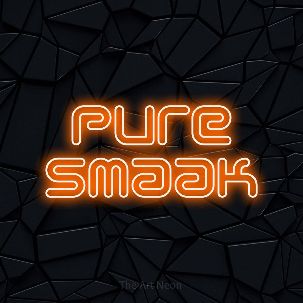 LED neon sign reading “Pure Smaak”, arranged in 2 lines.