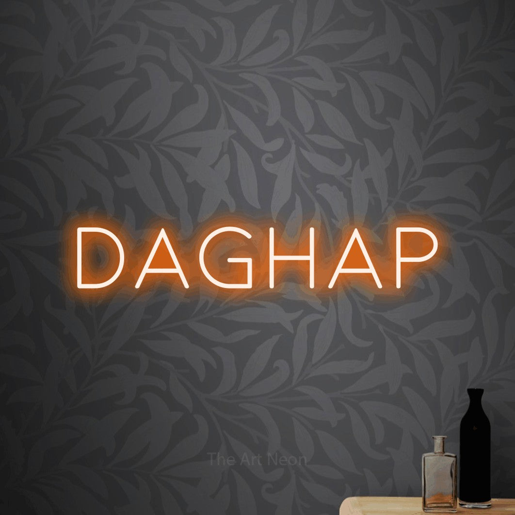 LED neon sign reading “DAGHAP”, arranged in a single line.