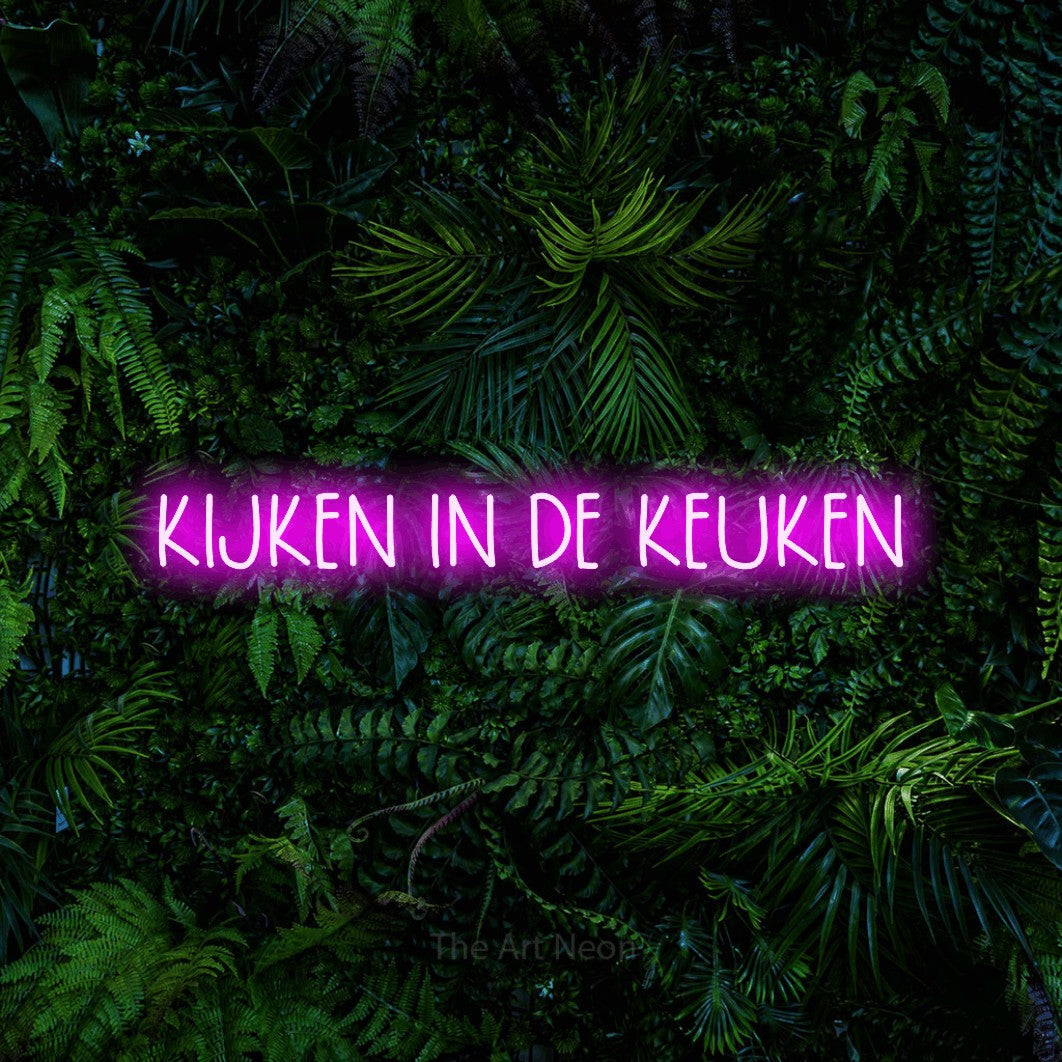LED neon sign reading “KIJKEN IN DE KEUKEN”, arranged in a single line.