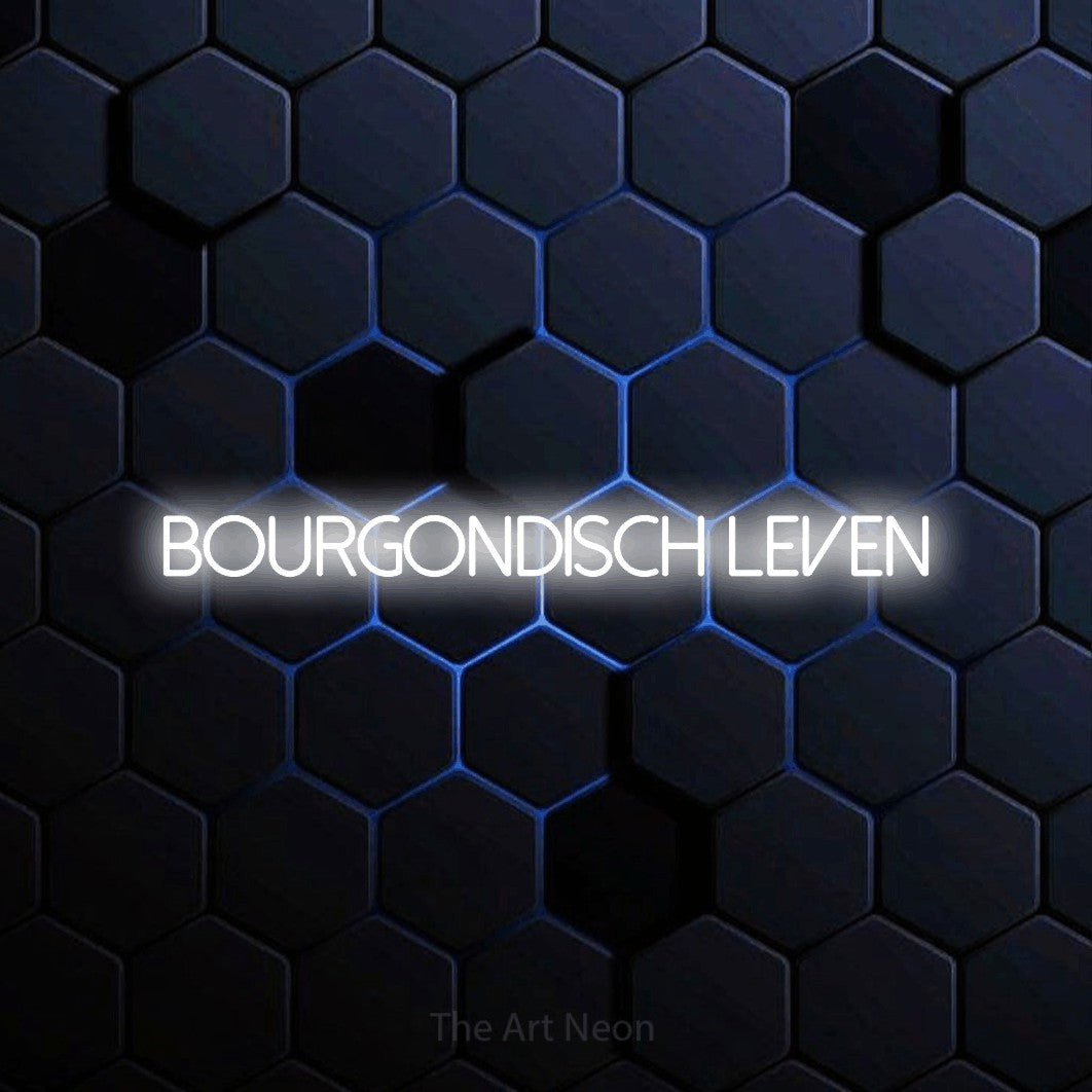 LED neon sign reading “BOURGONDISCH leven”, arranged in a single line.
