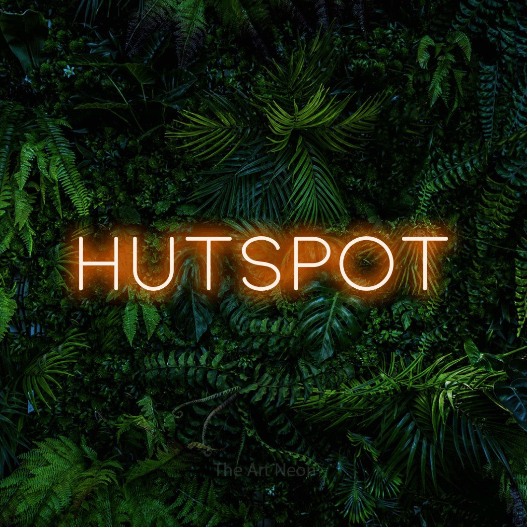 LED neon sign reading “Hutspot”, arranged in a single line.